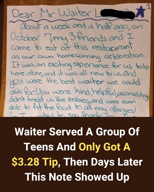 Waiter Served A Group Of Teens And Only Got A $3.28 Tip, Then Days Later This Note Showed Up