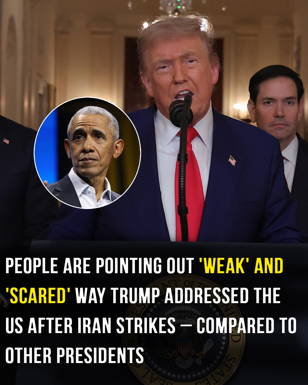 Critics point out ‘weak’ and ‘scared’ way Trump addressed the US after Iran strikes
