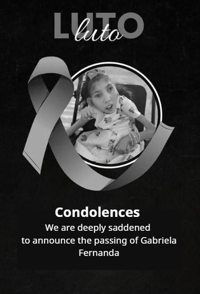 It is with deep regret that we announce the passing of Gabriela Fernanda.