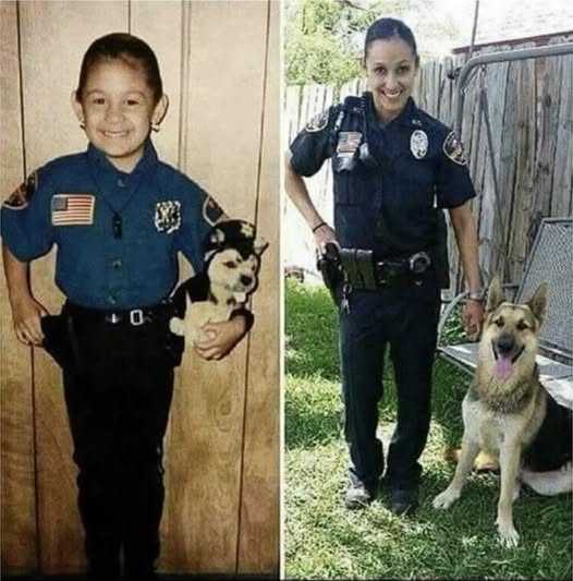 SHE WORE A TOY BADGE AT FIVE