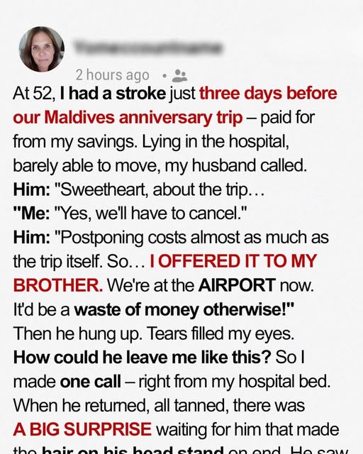My Husband Chose a Vacation Over Me After My Stroke—The Surprise on His Return Was Priceless