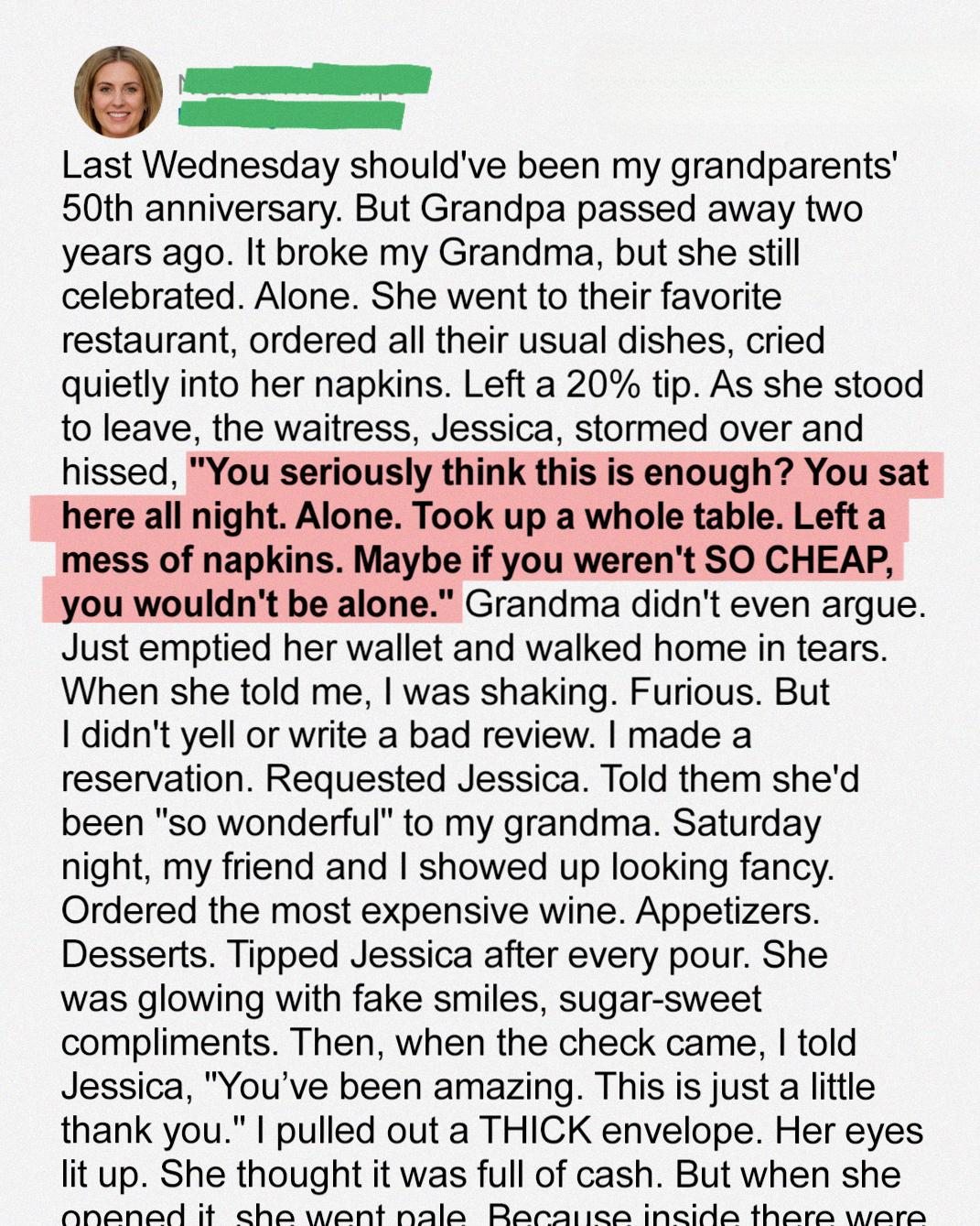 Waitress Mocked My Grandma’s Tip — She Never Expected My Response