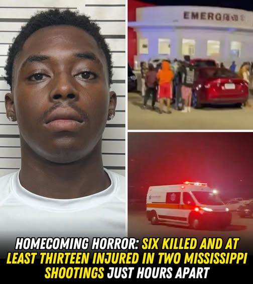Homecoming horror: Six killed and at least thirteen injured in two Mississippi shootings just hours apart